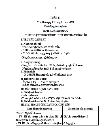 Kế hoạch bài dạy Tiếng Việt + Toán 4 - Tuần 11 - Năm học 2023-2024 - Phạm Thị Hương Giang