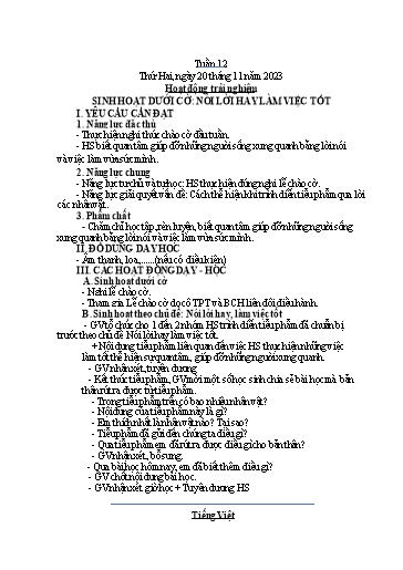 Kế hoạch bài dạy Tiếng Việt + Toán 4 - Tuần 12 - Năm học 2023-2024 - Phạm Thị Hương Giang