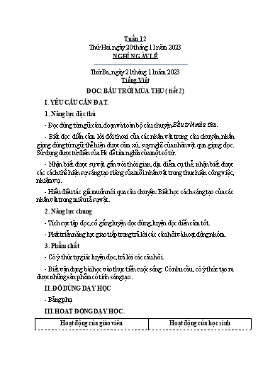 Kế hoạch bài dạy Tiếng Việt + Toán 4 - Tuần 12 - Năm học 2023-2024 - Phan Đình Khôi