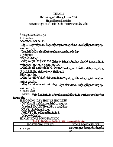 Kế hoạch bài dạy Tiếng Việt + Toán 4 - Tuần 12 - Năm học 2024-2025 - Phạm Thị Hương Giang