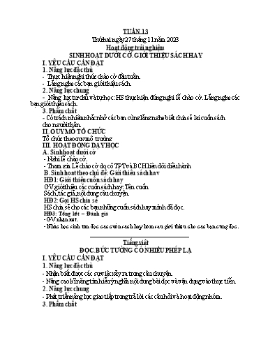 Kế hoạch bài dạy Tiếng Việt + Toán 4 - Tuần 13 - Năm học 2023-2024 - Phan Đình Khôi