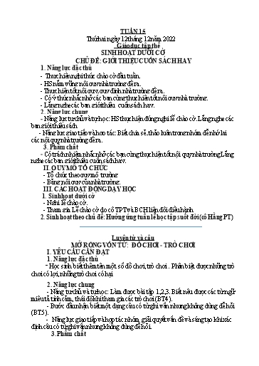Kế hoạch bài dạy Tiếng Việt + Toán 4 - Tuần 15 - Năm học 2022-2023 - Phạm Thị Hương Giang