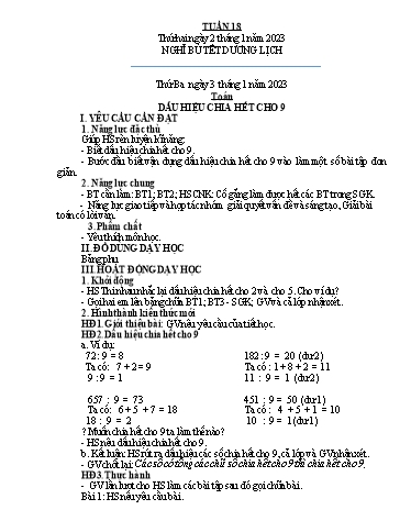 Kế hoạch bài dạy Tiếng Việt + Toán 4 - Tuần 18 - Năm học 2022-2023 - Phan Đình Khôi