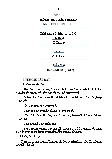 Kế hoạch bài dạy Tiếng Việt + Toán 4 - Tuần 18 - Năm học 2023-2024 - Phạm Thị Hương Giang