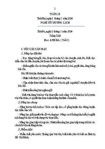 Kế hoạch bài dạy Tiếng Việt + Toán 4 - Tuần 18 - Năm học 2023-2024 - Phan Đình Khôi