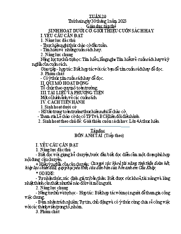 Kế hoạch bài dạy Tiếng Việt + Toán 4 - Tuần 20 - Năm học 2022-2023 - Phan Đình Khôi