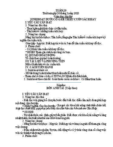 Kế hoạch bài dạy Tiếng Việt + Toán 4 - Tuần 20 - Năm học 2022-2023 - Phạm Thị Hương Giang