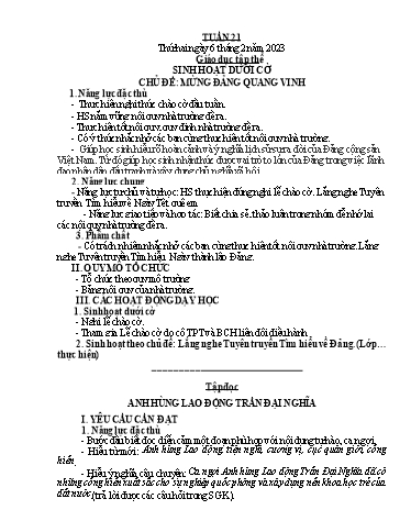 Kế hoạch bài dạy Tiếng Việt + Toán 4 - Tuần 21 - Năm học 2022-2023 - Phan Đình Khôi