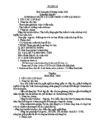 Kế hoạch bài dạy Tiếng Việt + Toán 4 - Tuần 23 - Năm học 2022-2023 - Phạm Thị Hương Giang