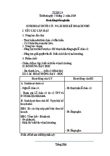 Kế hoạch bài dạy Tiếng Việt + Toán 4 - Tuần 23 - Năm học 2023-2024 - Phạm Thị Hương Giang