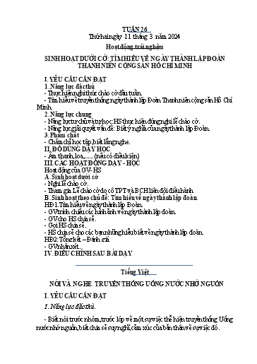 Kế hoạch bài dạy Tiếng Việt + Toán 4 - Tuần 26 - Năm học 2023-2024 - Phan Đình Khôi
