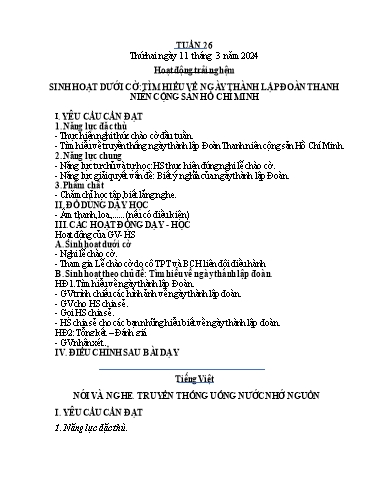 Kế hoạch bài dạy Tiếng Việt + Toán 4 - Tuần 26 - Năm học 2023-2024 - Phạm Thị Hương Giang