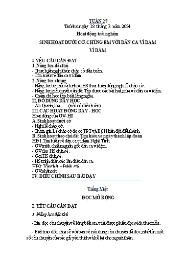 Kế hoạch bài dạy Tiếng Việt + Toán 4 - Tuần 27 - Năm học 2023-2024 - Phạm Thị Hương Giang
