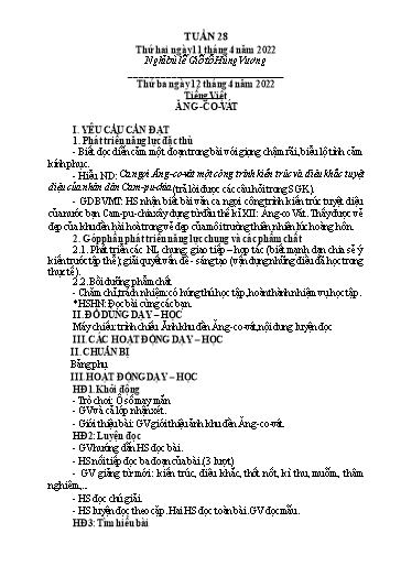 Kế hoạch bài dạy Tiếng Việt + Toán 4 - Tuần 28 - Năm học 2021-2022 - Phan Đình Khôi