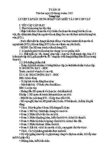 Kế hoạch bài dạy Tiếng Việt + Toán 4 - Tuần 29 - Năm học 2021-2022 - Phan Đình Khôi