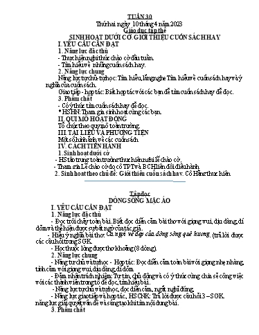 Kế hoạch bài dạy Tiếng Việt + Toán 4 - Tuần 30 - Năm học 2022-2023 - Phạm Thị Hương Giang