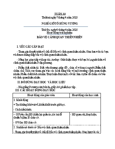 Kế hoạch bài dạy Tiếng Việt + Toán 4 - Tuần 30 - Năm học 2024-2025 - Phạm Thị Hương Giang