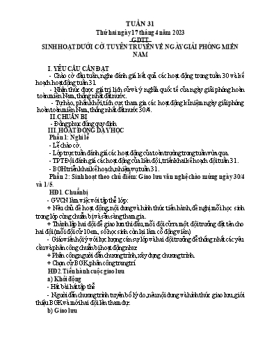 Kế hoạch bài dạy Tiếng Việt + Toán 4 - Tuần 31 - Năm học 2022-2023 - Phạm Thị Hương Giang