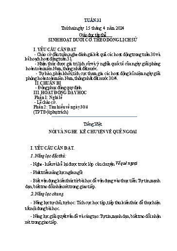 Kế hoạch bài dạy Tiếng Việt + Toán 4 - Tuần 31 - Năm học 2023-2024 - Phạm Thị Hương Giang
