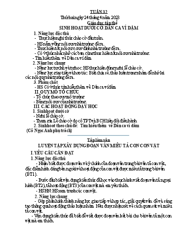 Kế hoạch bài dạy Tiếng Việt + Toán 4 - Tuần 32 - Năm học 2022-2023 - Phạm Thị Hương Giang