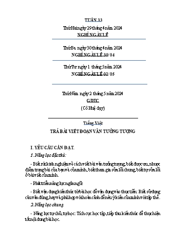 Kế hoạch bài dạy Tiếng Việt + Toán 4 - Tuần 33 - Năm học 2023-2024 - Phan Đình Khôi