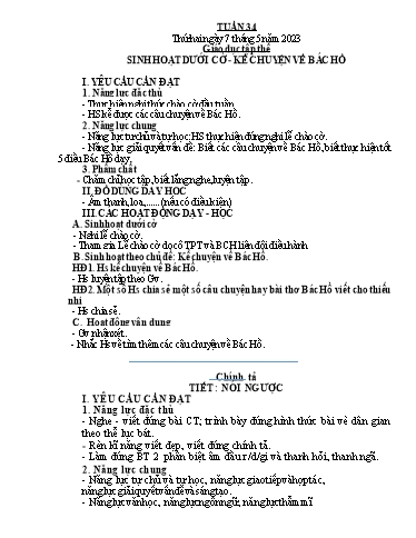 Kế hoạch bài dạy Tiếng Việt + Toán 4 - Tuần 34 - Năm học 2022-2023 - Phạm Thị Hương Giang