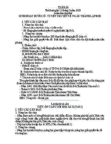 Kế hoạch bài dạy Tiếng Việt + Toán 4 - Tuần 35 - Năm học 2022-2023 - Phạm Thị Hương Giang