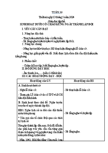 Kế hoạch bài dạy Tiếng Việt + Toán 4 - Tuần 35 - Năm học 2023-2024 - Phan Đình Khôi