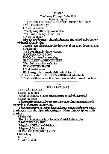 Kế hoạch bài dạy Tiếng Việt + Toán 4 - Tuần 7 - Năm học 2022-2023 - Phan Đình Khôi
