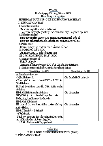 Kế hoạch bài dạy Tiếng Việt + Toán 4 - Tuần 8 - Năm học 2023-2024 - Phạm Thị Hương Giang