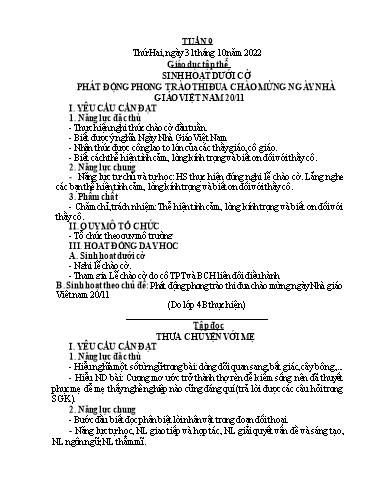Kế hoạch bài dạy Tiếng Việt + Toán 4 - Tuần 9 - Năm học 2022-2023 - Phan Đình Khôi