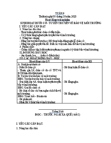 Kế hoạch bài dạy Tiếng Việt + Toán 4 - Tuần 9 - Năm học 2023-2024 - Phạm Thị Hương Giang