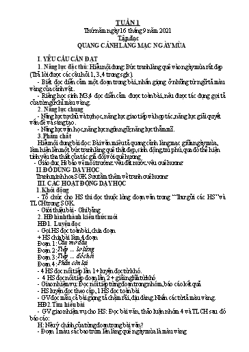 Kế hoạch bài dạy Tiếng Việt + Toán 5 - Tuần 1 - Năm học 2021-2022 - Phạm Thị Hương Giang