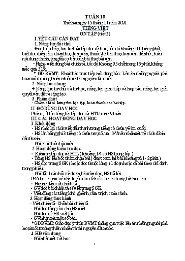 Kế hoạch bài dạy Tiếng Việt + Toán 5 - Tuần 10 - Năm học 2021-2022 - Phạm Thị Hương Giang
