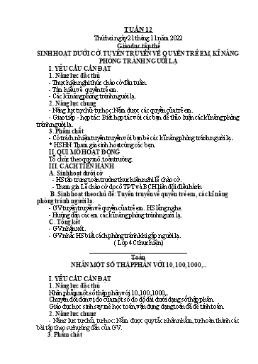 Kế hoạch bài dạy Tiếng Việt + Toán 5 - Tuần 12 - Năm học 2022-2023 - Phan Thị Hồng Thương