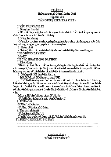 Kế hoạch bài dạy Tiếng Việt + Toán 5 - Tuần 16 - Năm học 2021-2022 - Phạm Thị Hương Giang