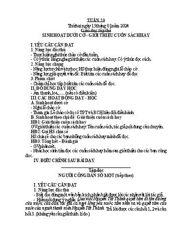 Kế hoạch bài dạy Tiếng Việt + Toán 5 - Tuần 20 - Năm học 2023-2024 - Phan Thị Hồng Thương