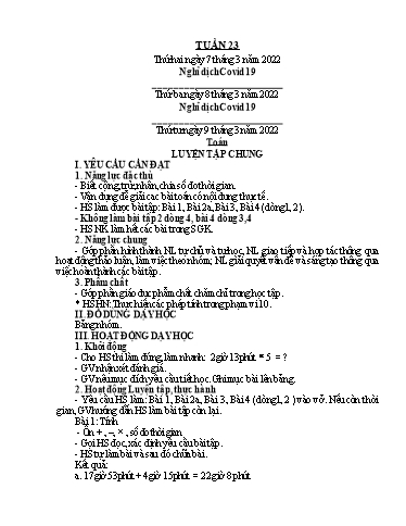 Kế hoạch bài dạy Tiếng Việt + Toán 5 - Tuần 23 - Năm học 2021-2022 - Phan Thị Hồng Thương