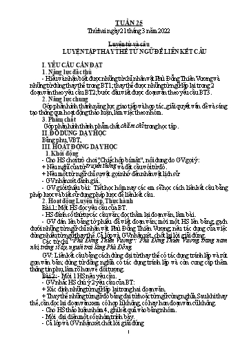 Kế hoạch bài dạy Tiếng Việt + Toán 5 - Tuần 25 - Năm học 2021-2022 - Phạm Thị Hương Giang