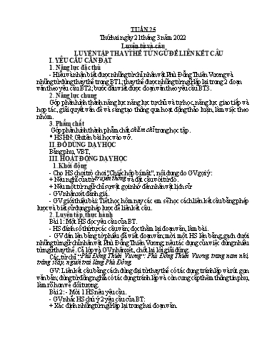 Kế hoạch bài dạy Tiếng Việt + Toán 5 - Tuần 25 - Năm học 2021-2022 - Phan Thị Hồng Thương