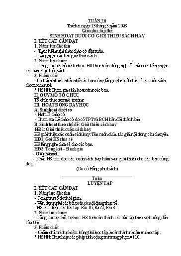 Kế hoạch bài dạy Tiếng Việt + Toán 5 - Tuần 26 - Năm học 2022-2023 - Phan Thị Hồng Thương