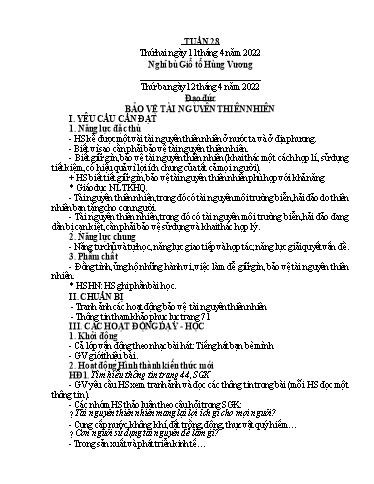 Kế hoạch bài dạy Tiếng Việt + Toán 5 - Tuần 28 - Năm học 2021-2022 - Phan Thị Hồng Thương