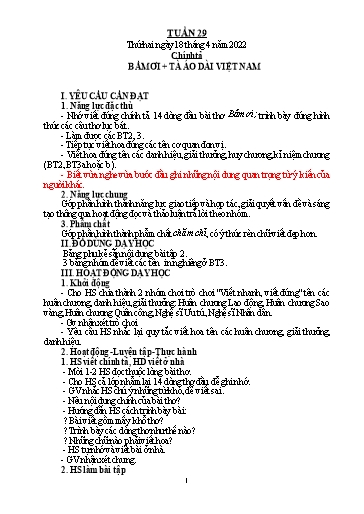 Kế hoạch bài dạy Tiếng Việt + Toán 5 - Tuần 29 - Năm học 2021-2022 - Phạm Thị Hương Giang