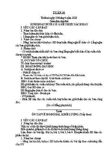 Kế hoạch bài dạy Tiếng Việt + Toán 5 - Tuần 30 - Năm học 2022-2023 - Phan Thị Hồng Thương