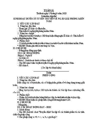 Kế hoạch bài dạy Tiếng Việt + Toán 5 - Tuần 31 - Năm học 2022-2023 - Phan Thị Hồng Thương