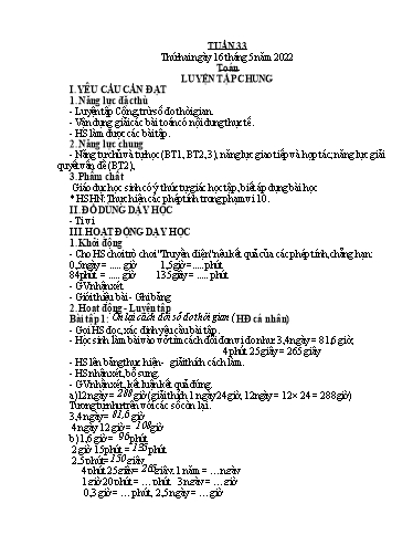 Kế hoạch bài dạy Tiếng Việt + Toán 5 - Tuần 33 - Năm học 2021-2022 - Phan Thị Hồng Thương