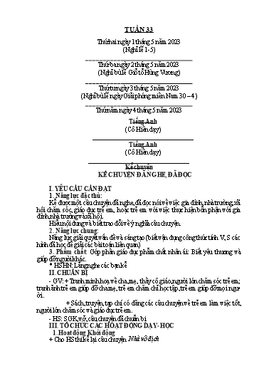 Kế hoạch bài dạy Tiếng Việt + Toán 5 - Tuần 33 - Năm học 2022-2023 - Phan Thị Hồng Thương