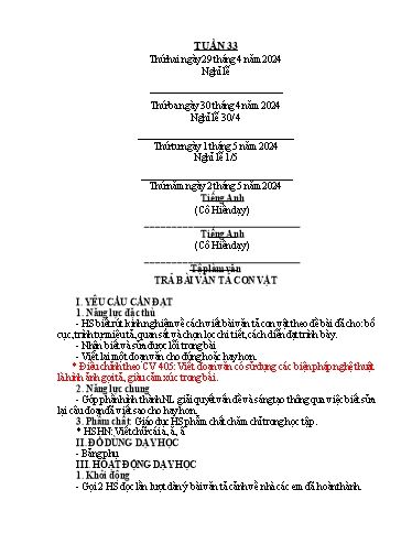 Kế hoạch bài dạy Tiếng Việt + Toán 5 - Tuần 33 - Năm học 2023-2024 - Phan Thị Hồng Thương