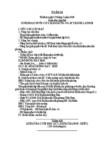 Kế hoạch bài dạy Tiếng Việt + Toán 5 - Tuần 35 - Năm học 2023-2024 - Phan Thị Hồng Thương