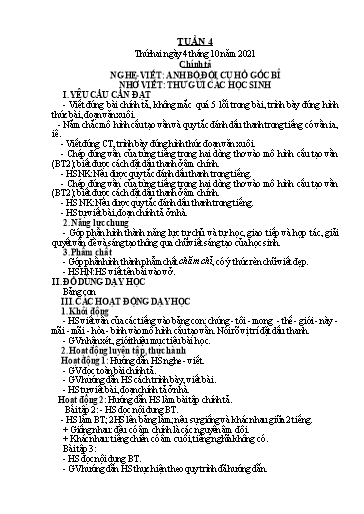 Kế hoạch bài dạy Tiếng Việt + Toán 5 - Tuần 4 - Năm học 2021-2022 - Phan Thị Hồng Thương
